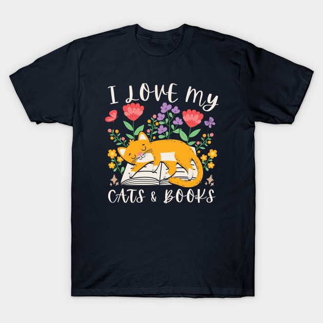 I Love My Cats & Books T-Shirt by Owlora Studios
